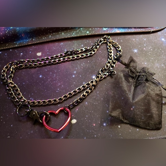 NWT Sacina Gothic Red Heart Black Chain Necklace Gothic Emo Punk Adjustable - Picture 6 of 12